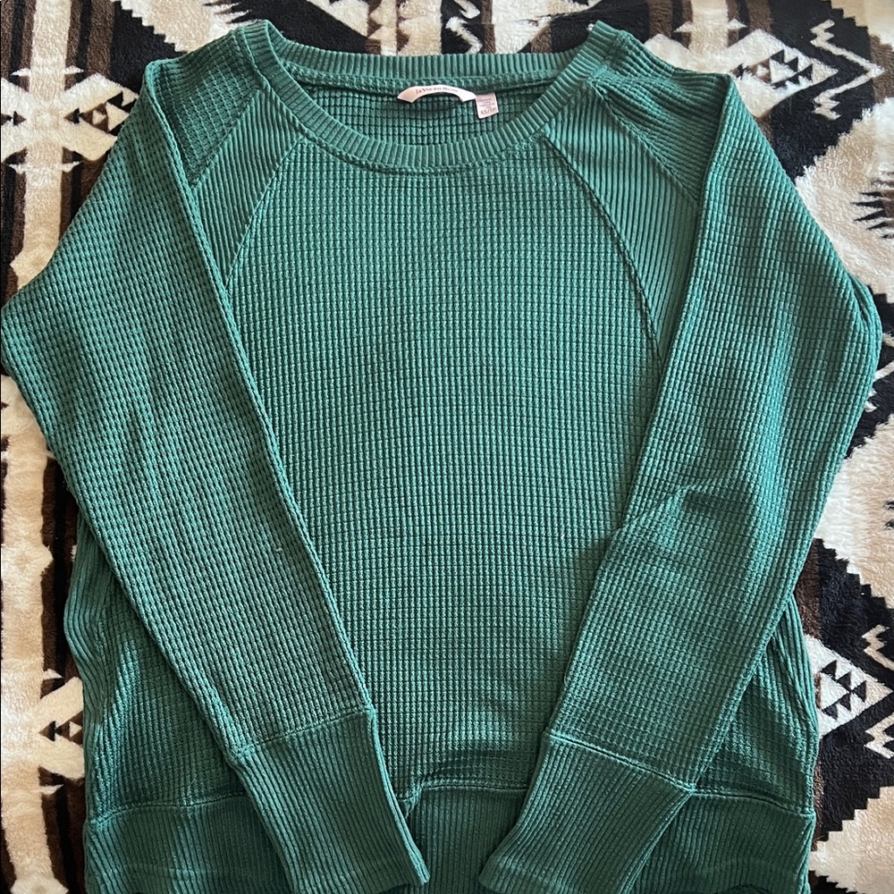 La Vie En Rose Green Waffle Knit Sweater